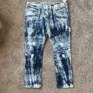 Rock Revival Moto Biker Tapered Jeans Ean Regular Mens Size 42x32 New Distressed